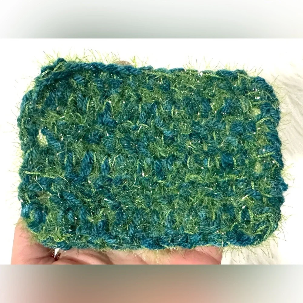 Two Crocheted Handmade Potholders Trivets Dish Scrubbie Washable Blue Green NEW